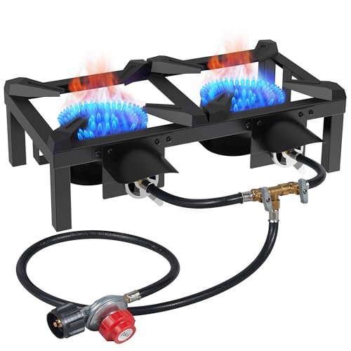 BESTFIRE Double Burner Propane Camping Stove with Independent Control Valves & 5PSI Hose - Heavy Duty Portable Outdoor Cooker for BBQ, Tailgating, and Camping - color: 20'' double burner