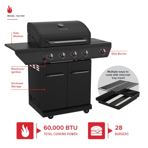 Nexgrill 4-Burner Propane Gas Grill with 2-In-1 Charcoal Tray & Side Burner, Stainless Steel Frame, 626 SQ In Total Cooking Space, 60,000 BTUs, BBQ Grill Perfect for Outdoor Gatherings - 720-1141 - style: 4-Burner + Side Burner (Black)