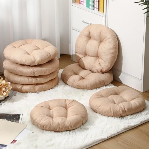 Fumete 8 Pcs 16 Inch Round Floor Cushions for Kids and Toddlers, Flexible Seating Classroom Furniture Floor Pillow for Home, Daycare, Preschool, Yoga and Meditation (Flax) - color: Flax