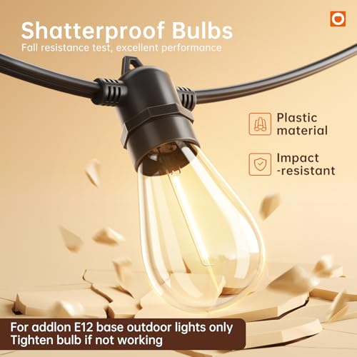 addlon 4 Pack S11 Solar Replacement Bulbs, E12 24V Shatterproof Plastic LED Bulbs for Solar Outdoor String Lights