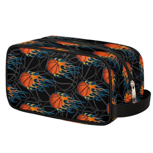 Kids Travel Toiletry Bag - Fire Basketball Waterproof Hanging Cosmetic Hygiene Bags for Boys Men - Large Shave Kit for Toiletries Accessories Bathroom Stuff - color: Fire Basketball