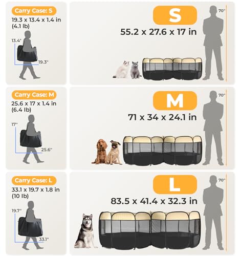 2-in-1 Pop Up Cat Playpen, Detachable into 2 Separate Pens, Assembly-Free Portable Puppy House Collapsible Dog Crates Pet Pen Tent Kennel Kitten Enclosure Cage Indoor Outdoor Foldable(M) - color: Beige, size: M, 71"L x 34"W x 24.1"H
