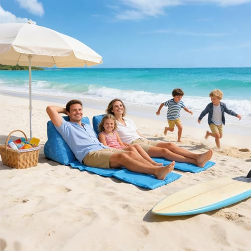 Inflatable Couch, Flocked Backrest Sun Bath, Foldable Blow Up Sofa Mat, Portable Air Lounger Function, Quick Inflate Relax Chair Design, Inflatable Beach Mat for Camping Travel Pool Water Summer Rest