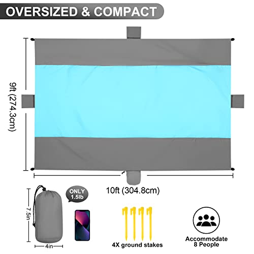 ACH Beach Blanket Waterproof Sandproof Extra Large Beach Mat Oversized 120"×108" Portable Lightweight Outdoor Family Mat for Indoor Outside Picnic Camping Hiking Travel - color: Light Grey