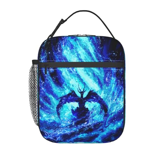 Cool Blue Dragon Insulated Lunch Bag Portable Reusable Zipper Lunch Box For Men Women Work Picnic Travel Camping - color: Black21