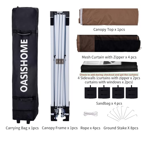OASISHOME Pop-up Gazebo Instant Portable Canopy Tent 10'x10', with 2 Styles Sidewalls,Netting, Windows, Wheeled Bag, for Patio/Outdoor/Wedding Parties and Events(Khaki，10x10) - color: Khaki with 2 styles Sidewalls