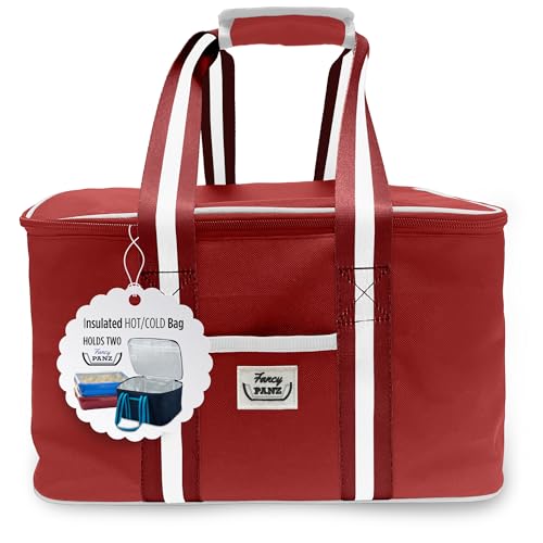 Fancy Panz - Red Insulated Casserole Carrier Bag - Insulated Thermal Bags for Hot & Cold Food Holds 2 Standard Size Fancy Panz - 2 Pockets - Food Container - Hosting Essentials - color: Red