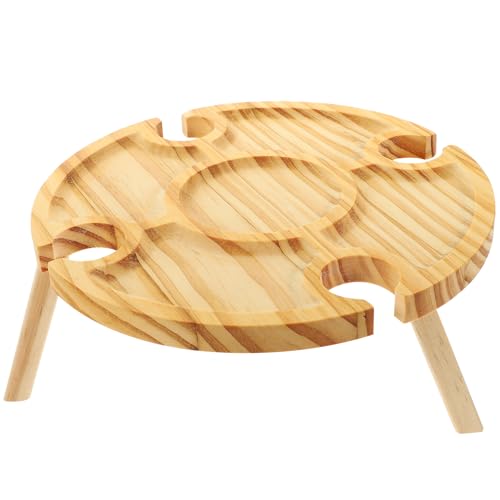 Gadpiparty Portable Folding Outdoor Wine Table with Wooden Beverage Holder for Beach Picnic and Travel, Compact Picnic Table with Wine Glass Rack for Patio and Lawn Use