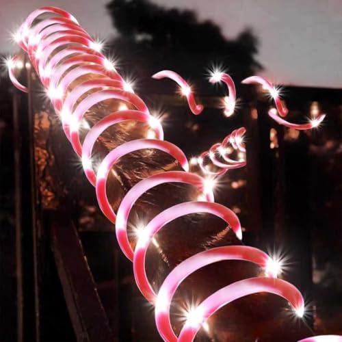 YEGUO Solar Rope Lights Outdoor Waterproof, 66ft 200 LED Candy Cane String Lights, 8 Modes Fairy Lights in Clear Thin Tube - color: Candy