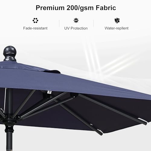 PURPLE LEAF 6' x 4' Rectangular Patio Umbrella Outdoor Table Umbrella Aluminum Frame Market Umbrella Sun Umbrella with 8 Sturdy Ribs Tilt for Garden Deck Lawn Pool Navy Blue - color: Navy Blue, size: 4' x 6'