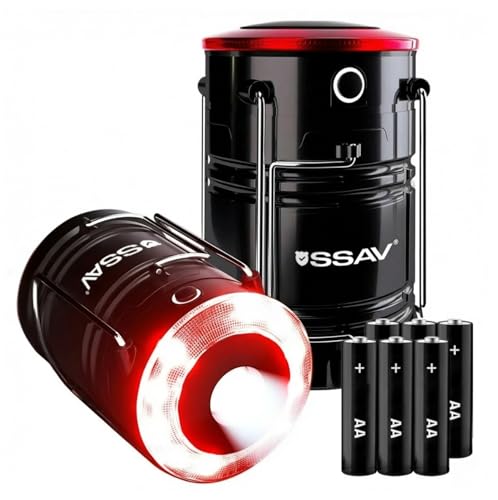 2 Pack LED Camping Lantern & Flashlight | LED Lanterns for Hurricane, Emergency Light for Storm, Outages, Outdoor Portable Lanterns | Batteries Included - color: Black & Red