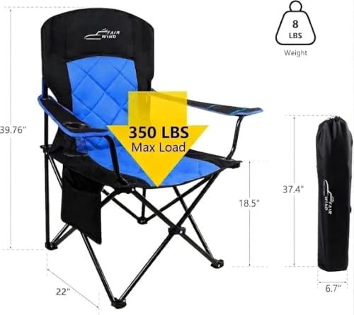 FAIR WIND Camping Chair 2 Pack 400 LBS Capacity Fully Padded Portable Chair with Side Pocket & Cup Holder, Heavy Duty Lawn Chair for Outside, Tailgating,Beach, Sports - color: Blue, size: Twin Pack
