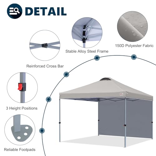 MASTERCANOPY Durable Pop-up Canopy Tent with 1 Sidewall (10'x10',Gray) - color: Gray, size: 10x10