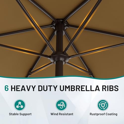 AreShark 7.5FT Patio Umbrella Table Market Umbrella with 6 Sturdy Ribs, Button Tilt/Crank, Heavy-Duty Outdoor Umbrellas for Pool, Deck, Garden and Backyard, Khaki - color: Khaki, size: 7.5FT