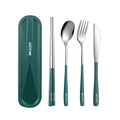 Travel cutlery set, 18/8 stainless steel cutlery, Reusable utensils set with case, Portable Silverware Lunch Box for Camping and Office (Green/knife set) - color: Dark Green