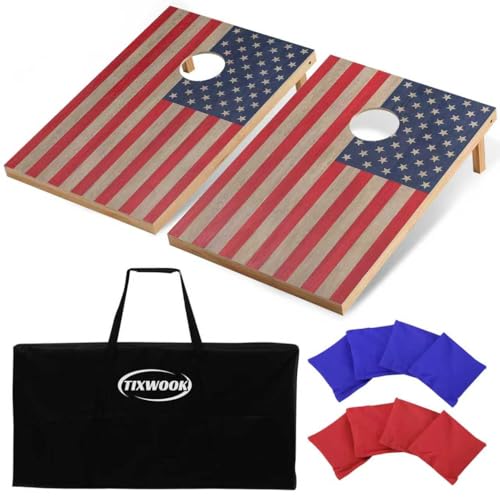 Solid Wood Cornhole Board Set, 4x2ft Regulation Cornhole Game Set with 8 Bean Bags and 2 Cornhole Boards, Premium Corn Hole Game for Adults and Family - style: 3*2 American Flag