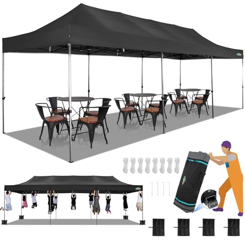 COBIZI 10x30 Heavy Duty Pop up Canopy Party Tent for Parties Weddings Events UPF 50+ Waterproof Commercial Gazebo with Roller Bag, Black(Frame Thickened) - color: Black, size: 10x30 Without Sidewall