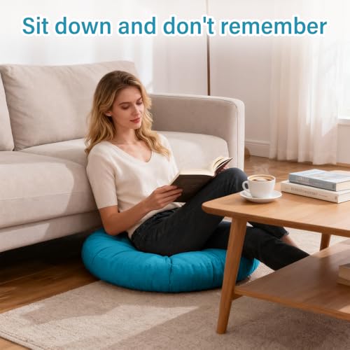 Tiita Outdoor Cushions Square Floor Pillow Thicken Tufted Seat Pad Large Floor Cushion for Yoga Meditation Living Room - color: Round|blue, size: 2 Count (Pack of 1)