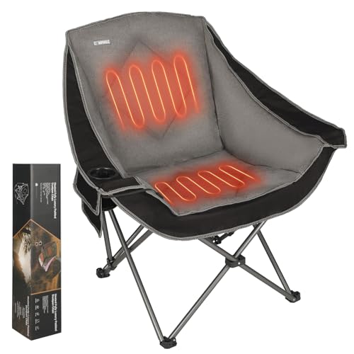Heated Camping Chairs,Oversized Padded Heating Lawn Chair with Cup Holder,Wide&Thick,Heavy Duty Folding for Patio,Tailgates,and Sports,Battery NOT Included,Black - color: Black-heated