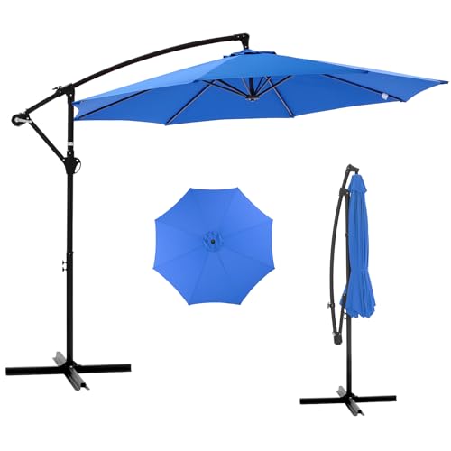 NEWBULIG 10FT Patio Umbrella, Offset Cantilever Outdoor Patio Table Umbrella, UV Protection, Fade Resistant Fabric, Easy Tilt Adjustment for Pool, Deck, Garden, Backyard - color: Dark Blue, size: 10ft-Basic