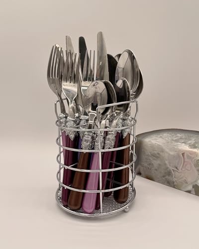 The Original Brink House Gala Mix & Match Stainless Steel Cutlery Set with High-Sheen Baroque Handles / 16 pieces with Metal Stand, Lifestyle utensils set for home, first apartment, dorm, dinner party - color: Gala Assortment, size: Service for 4 (16 pcs)