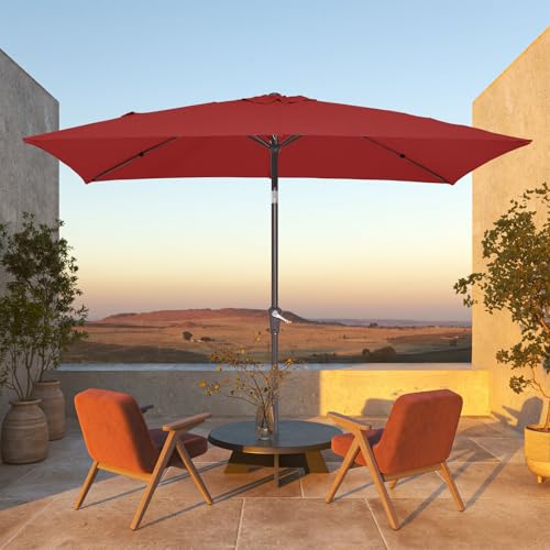 JEAREY 6.5x10 ft Rectangular Patio Umbrellas Rectangle Outdoor Umbrella with Push Button Tilt and Crank, Market Table Umbrella 6 Sturdy Ribs UV Protection for Poolside Garden Backyard Deck, Red - color: Red