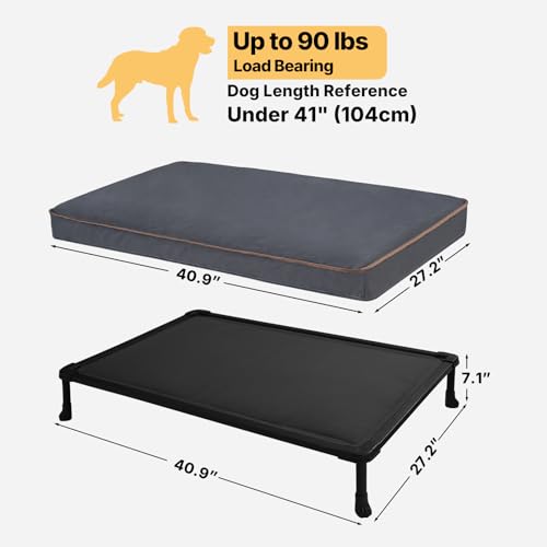 Veehoo Chew Proof Elevated Dog Bed, Indestructible Raised Dog Bed with Exclusive Cover, Washable Orthopedic Padded Pet Cot for Indoor & Outdoor, Large Dog Bed 41" x 27", Dark Grey - size: Large