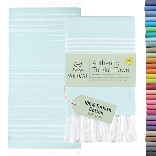 WETCAT Turkish Beach Towel Oversized (38"x71") 100% Turkish Cotton, Made in Turkey - Sand Free, Extra Large, Ultra Soft, Quick Drying, Compact & Lightweight for Travel - Aqua - color: Aqua, size: Beach Towel (38" x 71")