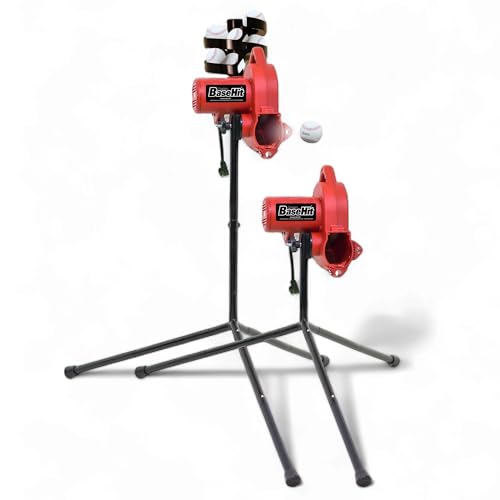 Heater Sports Base Hit Adjustable Real Baseball Pitching Machine – 45 MPH Pitching Speed, Includes Automatic Ball Feeder | Perfect for Hitting and Fielding Training for All Skill Levels
