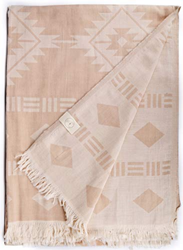 Bersuse 100% Cotton Belize XL Throw Blanket Turkish Towel Beach Blanket - Beach Camping Essentials - 75x90 Inches, Beige - color: Beige