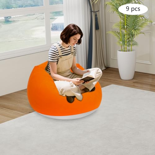 9 Pieces Inflatable Sofa with 2 Foot Pumps, Inflatable Chairs for Adults Kids, Blow Up Couch Camping Lounger, 264LBS Portable Air Sofa for Indoor Outdoor Party, Orange