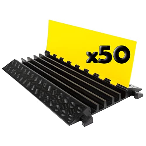 Electriduct Extreme Rubber 5 Channel Cable Protector 36" Wire Cover with 1-3/8" Channels - Black/Yellow - Pack of 50 - color: Black Base / Yellow Lid, size: 5 Channel Cable Protector | Pack of 50
