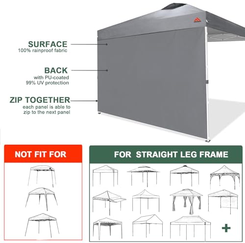 Dark Grey SideWall for 10x10 Canopy Frame, 3 Pack SunWall and 1Pack Door Only, (with Zippers) - color: Dark Grey, size: 4 Sidewalls
