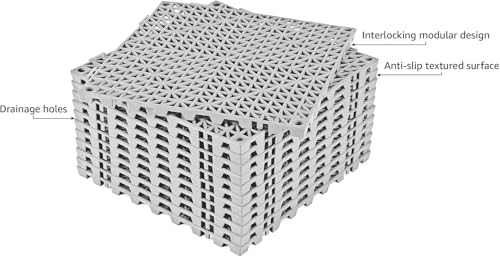 ToLanbbt Modular Interlocking Cushion 24P 11.8" x 11.8" Interlocking Rubber Floor Drain Holes Non-Slip Splicing Drainage Mats for Deck, Shower, Kitchen, Drain Pool, Sauna Bath, Indoor Outdoor (Grey) - size: 24 Pcs