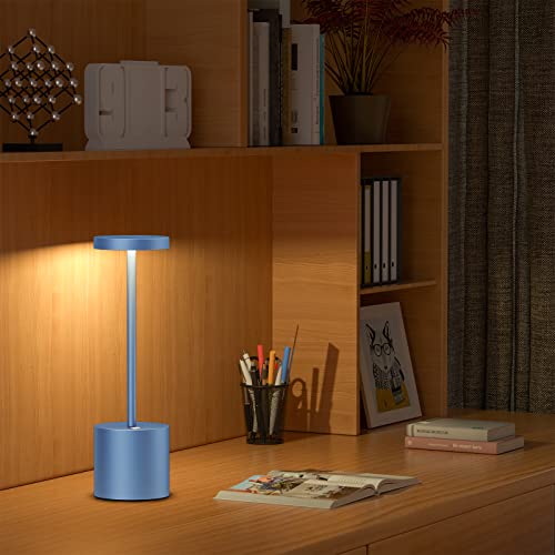 SAKRINGT 2 Pack Cordless Table Lamp Rechargeable,5000mAh Battery Powered Table Light, Dimming Portable LED Desk Lamp for Restaurant/Outdoor(Blue) - color: 2 Pack Blue