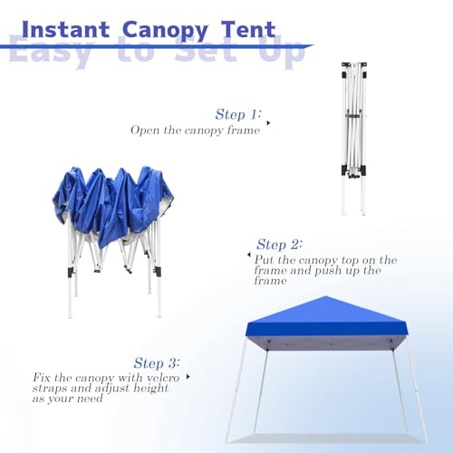 Pop-up Canopy Tent, 10x10 Foot, Slant Legs with Carrying Bag, Gazebo Shelter for Patio Deck Garden and Beach, 8x8 Foot Cover Included, Blue - color: Blue