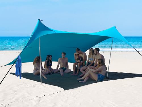 10×10ft UPF50+ Beach Tent Sun Shelter, Windproof Stable Outdoor Pop Up Beach Shade Canopy for Camping, Fishing, Backyard Fun or Picnics, 2 Poles - color: Turquoise, size: 10×10 FT 2 POLES