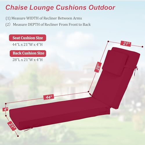 Chaise Lounge Cushions Outdoor 72x21x4 Inch, Patio Lounger Chair Cushion with Removable Cover, Fade Resistant Replacement Pad for Outdoor Furniture (Burgundy, 72x21x4 inch) - color: Burgundy