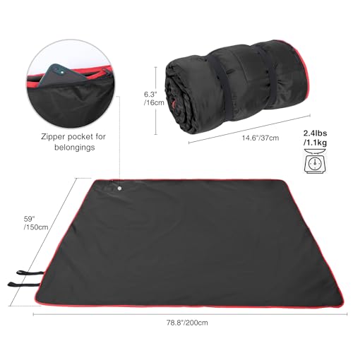 REDCAMP Large Waterproof Stadium Blanket for Cold Weather, Soft Warm Fleece Camping Blanket Windproof for Outdoor Sports, Blue/Red (Outer Black/Inner Black) - color: Outer Black/Inner Black