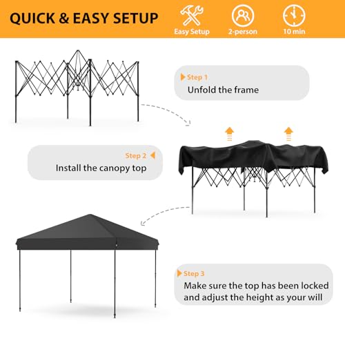 Pop Up Canopy Tent 10x10ft Portable Waterproof Outdoor Sun Shade Shelter with Wheeled Carry Bag, Easy One-Person Setup, Adjustable Height for Patio Garden Beach Parties Camping, Black - color: Black, size: 3M*3M
