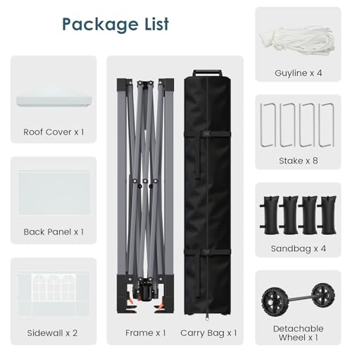 Raynesys Pop Up Canopy Tent with Sidewalls, 10x10ft 10 Person Party Tent One Push Setup, Portable Gazebo Outdoor Sun Shade for Events, Parties, Camping, Commercial, Silver Coated Top, White - color: White