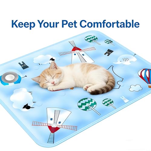 Water Fillable Pet Cooling Mat Pressure-Activated Gel Pad for Dogs & Cats, Scratch-Resistant Summer Cooling Bed (Dream Windmill (Blue), X-Large) - color: Dream Windmill (Blue), size: X-Large