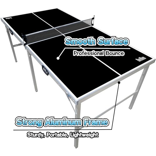 PartyLife 6 ft x 3 ft Ping Pong Table Tennis Table | Mid-Size Portable Folding Indoor Outdoor Ping Pong Table Tennis Table w/Optional LED Lights | Kids & Adults | Game Room | Not Full Size | Game Kit - color: Football, size: 6ft x 3ft - Standard