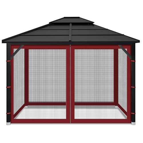 Gazebo Replacement Mosquito Netting Outdoor Universal Gazebo Canopy 4-Panels Screen Sidewalls with Zipper for Patio Garden (Red, 10x10) - color: Red, size: 10x10