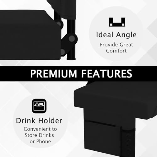 2pcs Stadium Seat for Bleachers with Back Support，Portable Bleacher Chairs with Back and Cushion，Includes Shoulder Strap and Cup Holder - color: Black,2 Pack
