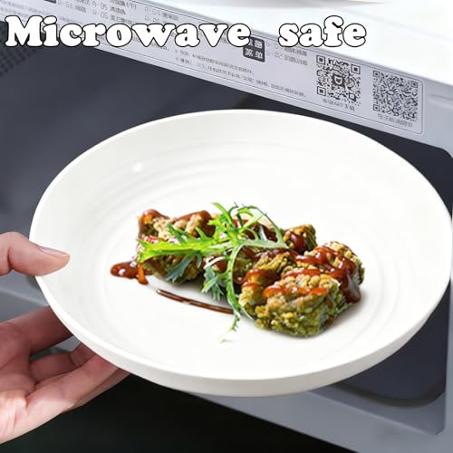4 Pcs Unbreakable Wheat Straw Plates Set, 7.8 Inch Reusable Plastic Dinner Plates, Microwave Dishwasher Safe, Lightweight Plates for Kitchen Camping, BPA Free (White) - color: White