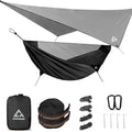 Camping Hammock with Mosquito Net and Rain Fly Tarp - 2 Person Hammock Tent, Portable Parachute Nylon Hammock for Outdoor, Hiking, Backpacking, Backyard, Travel (Hold Up to 500lbs) - Black - color: Black