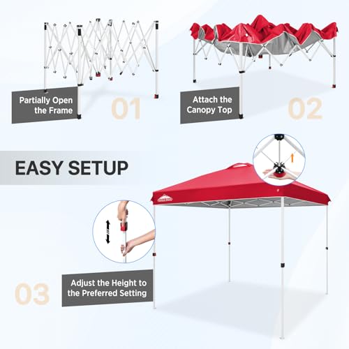 EAGLE PEAK Pop Up Canopy Tent with Wheeled Carry Bag, 8 Stakes, 4 Ropes, Easy Set Up Tent Canopy, 8x8 ft, Red - color: Red, size: 8x8