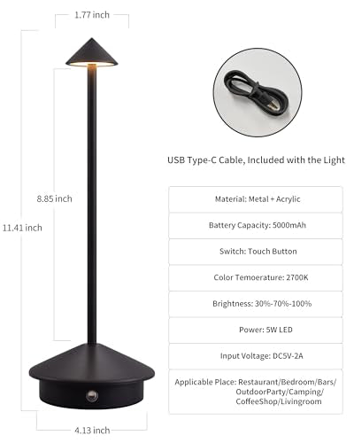 Modern Cordless Table Lamp Set of 2, Portable LED Desk Lamps, 5000mAh Rechargeable Battery Operated Lighting for Bedroom Dining Room Restaurant Coffee Shop Camping Night Light (Black) - color: Black (2 Pack)