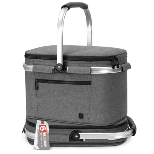ALLCAMP Insulated Cooler Bag Portable Collapsible Picnic Basket Cooler Bag Collapsible, Leakproof, Lightweightwith Sewn in Frame (Medium Gray) - color: Gray, size: Medium